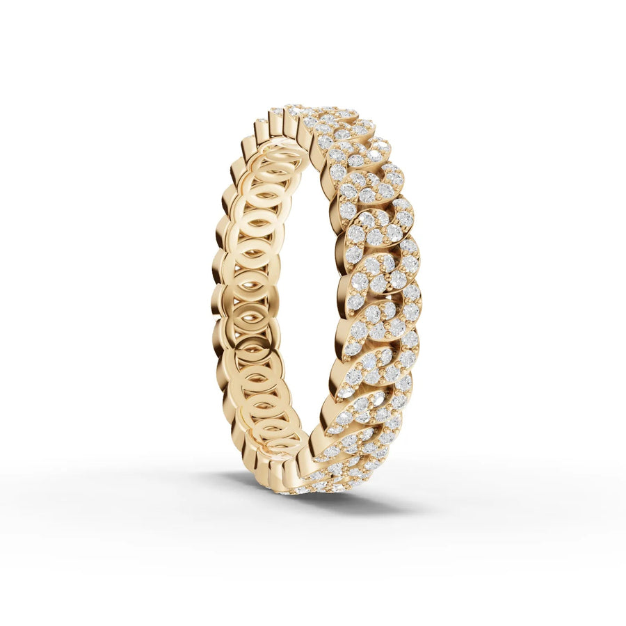Lab-grown diamond chain link ring yellow gold angled profile