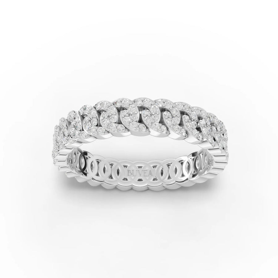 0.90 CT interlocking lab-grown diamond link ring in 18K gold with round diamonds and full eternity band