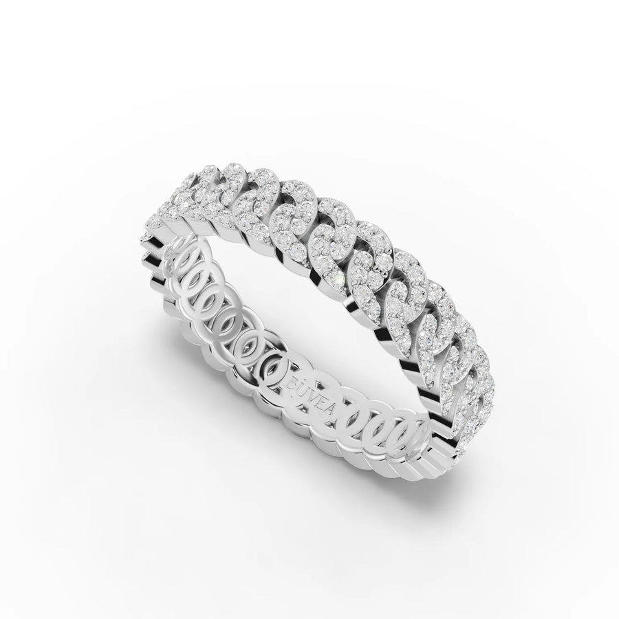 Lab-grown diamond chain link ring white gold angled profile
