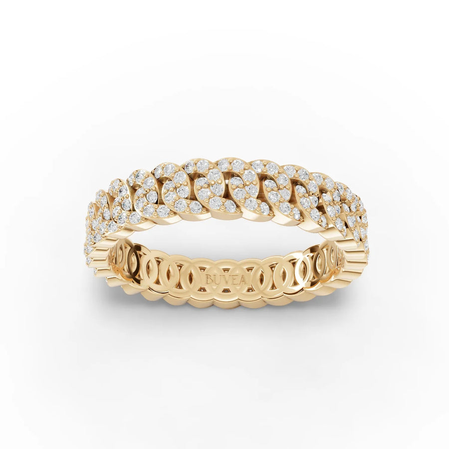 Interlocking diamond link ring yellow gold top view