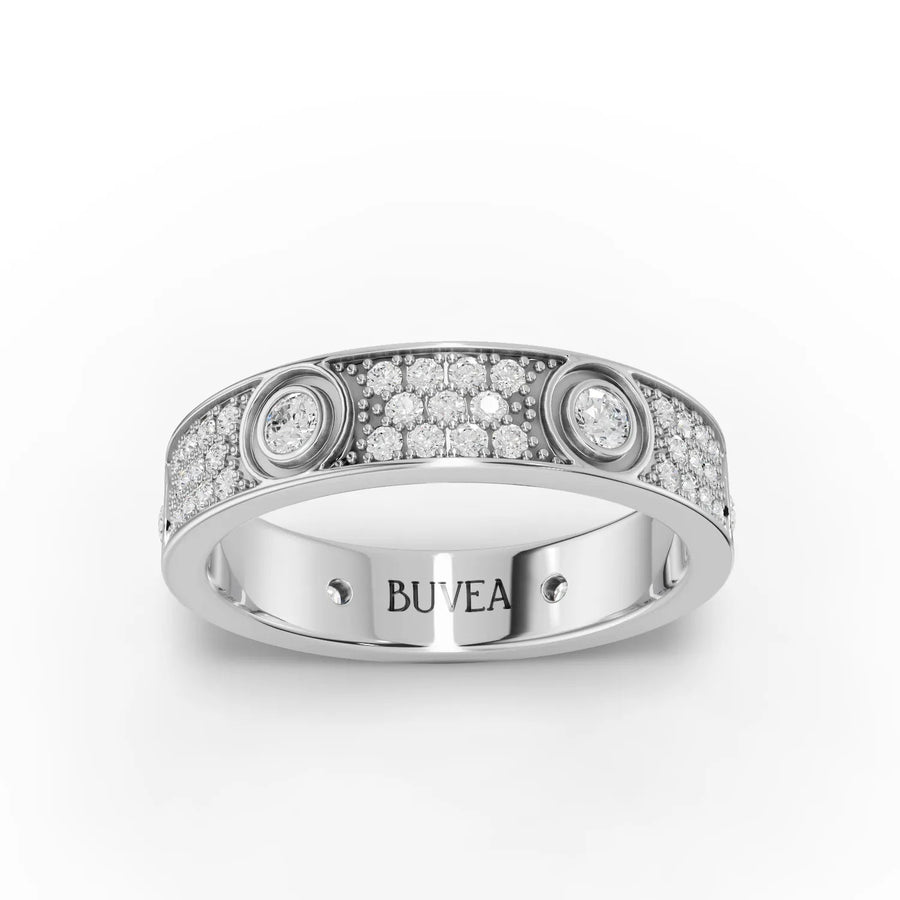 Round accent diamond band featuring 0.67 CT of lab grown diamonds set in 18K gold, showcasing a wide-profile design.