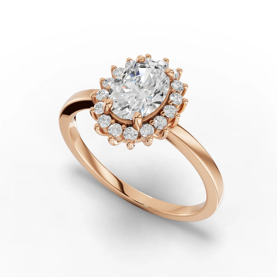 Oval halo ring rose gold angle