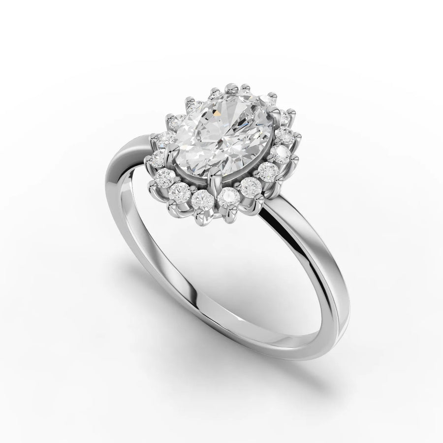 Oval halo ring white gold angle