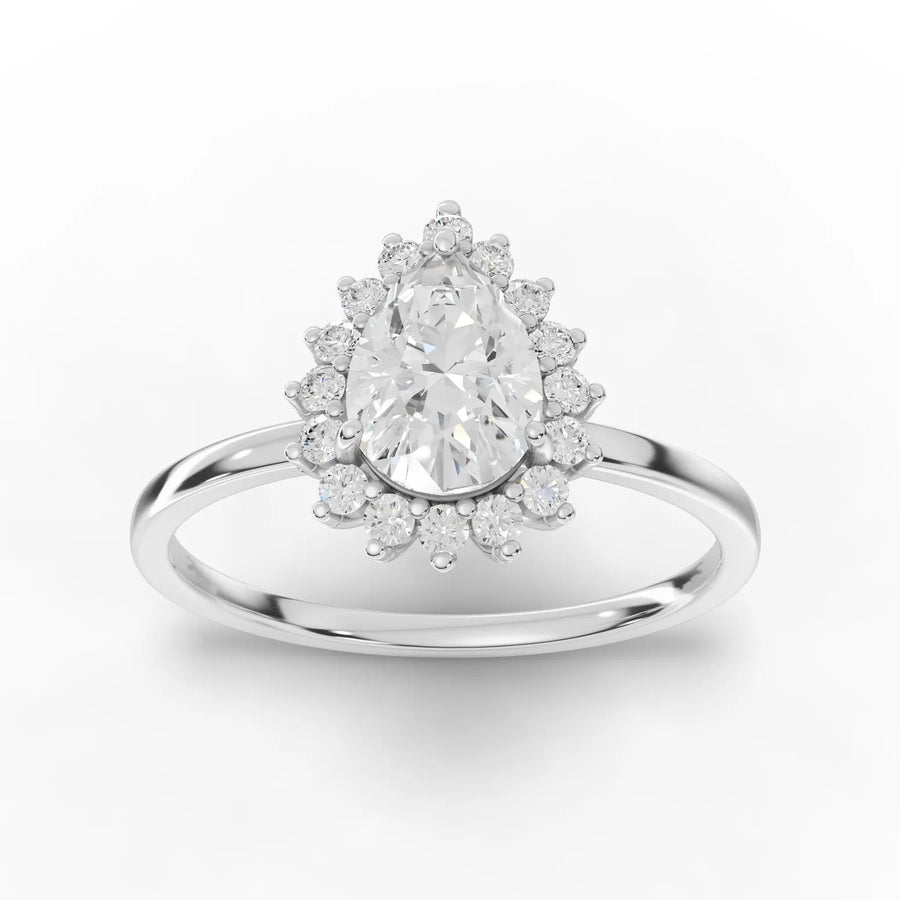 0.88 CT pear-cut halo lab diamond ring with 0.75 CT center stone and round brilliant halo