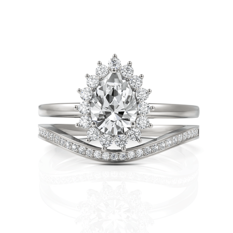 0.92CT Pear Lab Diamond Halo Twin Wedding Ring - Buvea Jewels