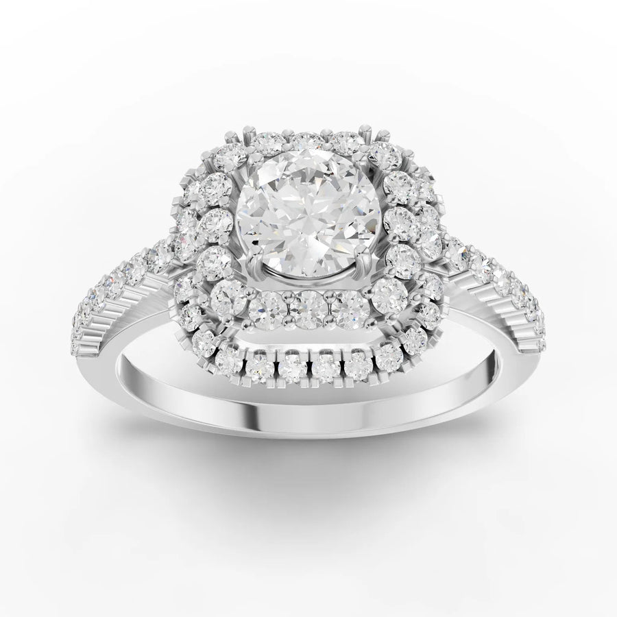 1.21 CT double halo lab-grown diamond ring white gold top view