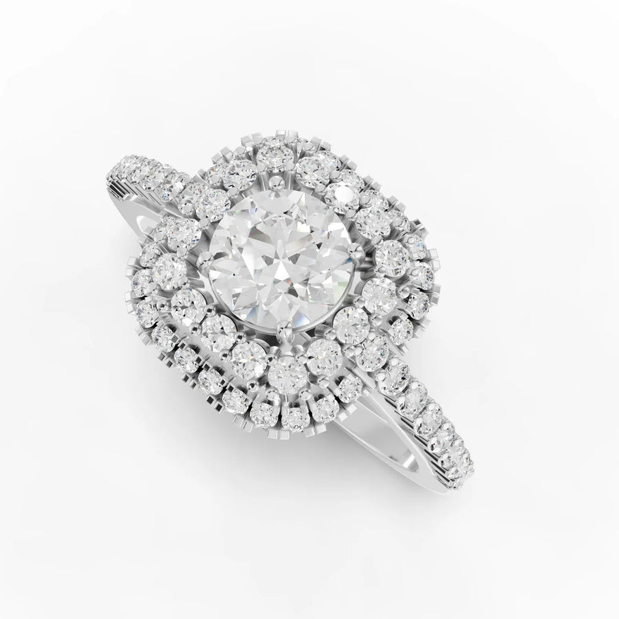 Double halo diamond band ring white gold angle