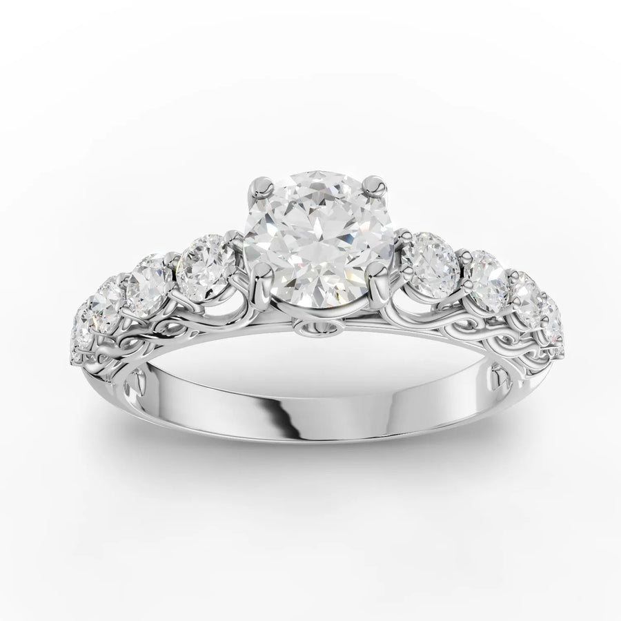 0.94 ct twisted vine lab diamond ring with 0.50 ct round center stone and accent diamonds on a twisted band