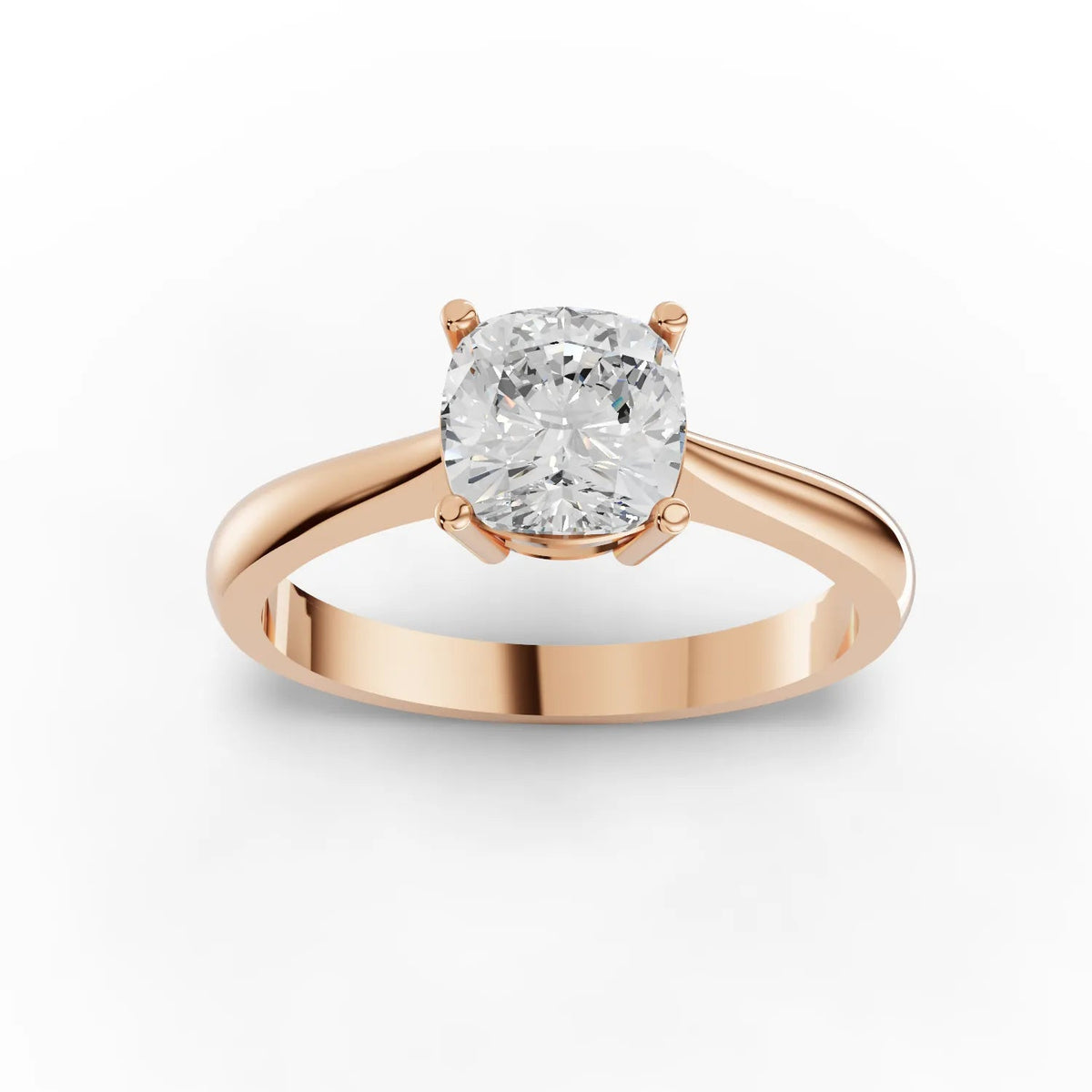 1.00 CT Cushion Solitaire Lab Grown Diamond Ring in rose gold, top view