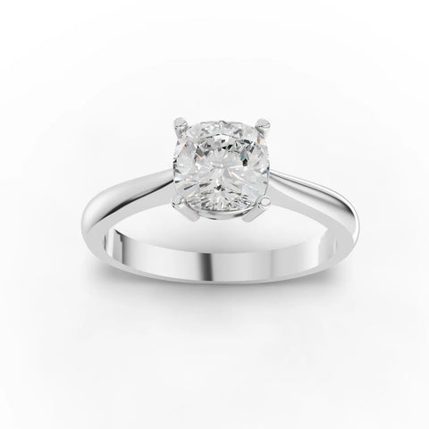 1.00 ct cushion cut lab grown diamond solitaire ring with four-prong setting and plain band