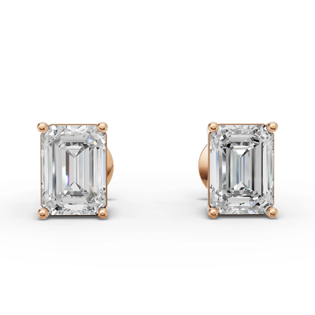 1.00 Ct Each Emerald Solitaire Lab Diamond Studs in rose gold, top view