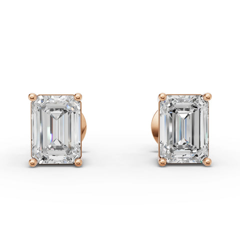 1.00 Ct Each Emerald Solitaire Lab Diamond Studs in rose gold, top view