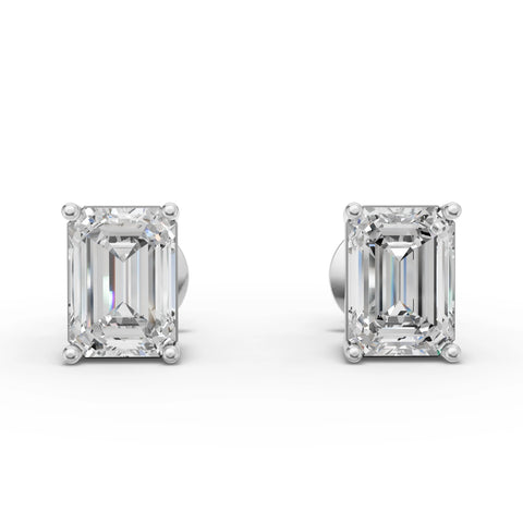 1.00 Ct Each Emerald Solitaire Lab Diamond Studs in white gold