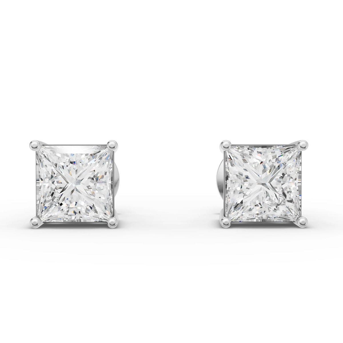 1.00 Ct Each Princess Solitaire Lab Diamond Studs in white gold