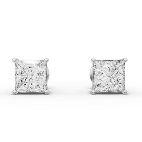 1.00 Ct Each Princess Solitaire Lab Diamond Studs in white gold