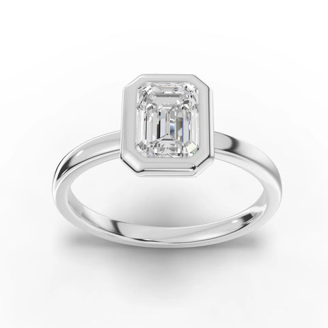 1.00 CT emerald-cut bezel lab diamond solitaire ring with full bezel setting and sleek polished band