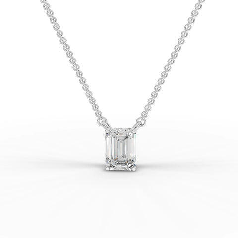 1.00 ct emerald cut lab grown diamond solitaire pendant necklace with four-prong setting and integrated chain