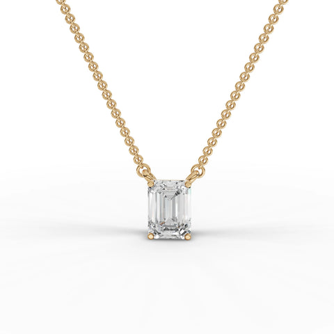 1.00 CT Emerald Solitaire Lab Grown Diamond Pendant in yellow gold, top view