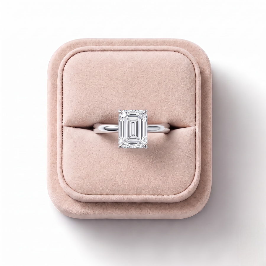 1.00 CT Emerald Solitaire Lab Grown Diamond Ring, on a white background