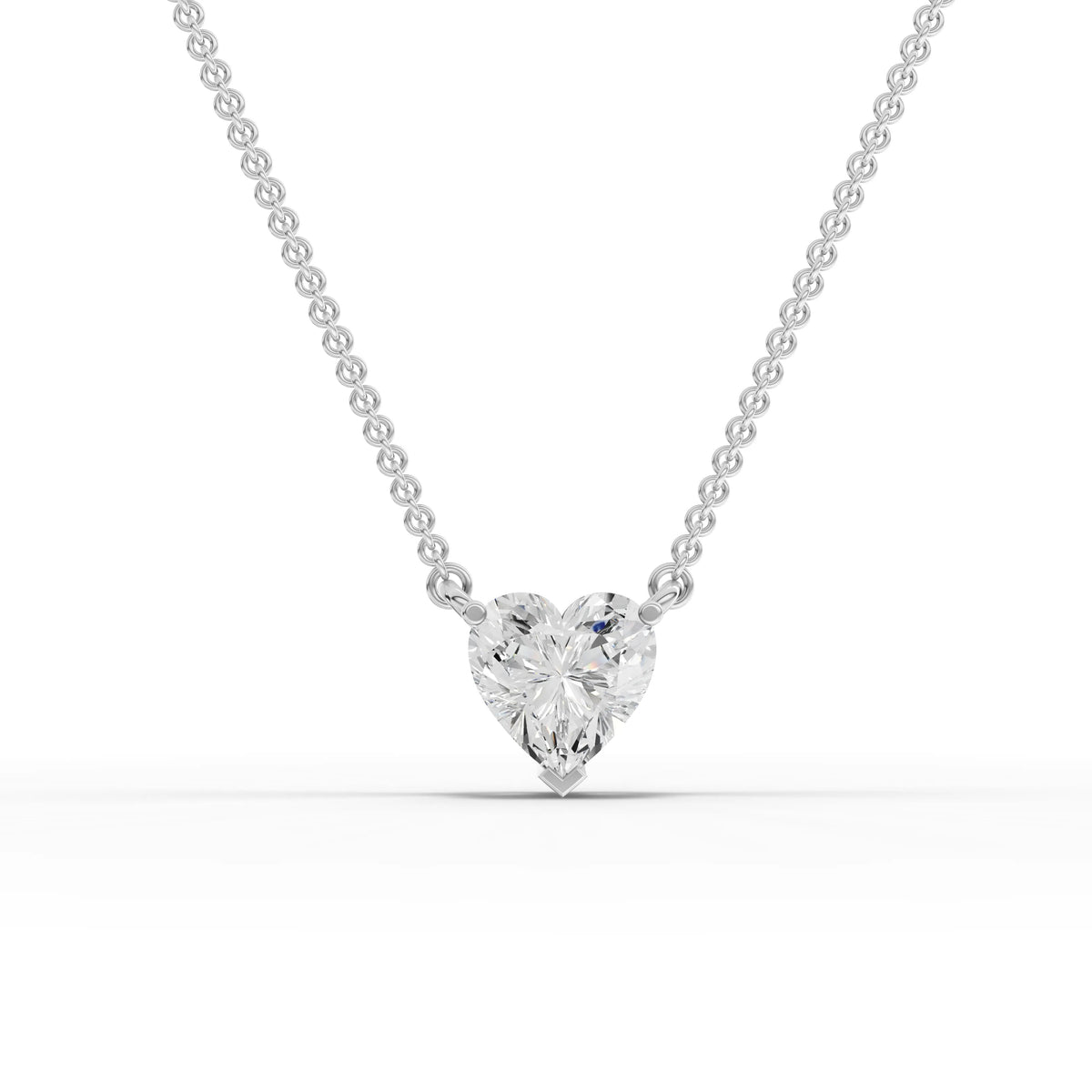 1.00 ct heart-cut lab grown diamond solitaire pendant necklace in a three-prong setting