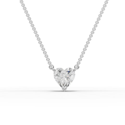 1.00 ct heart-cut lab grown diamond solitaire pendant necklace in a three-prong setting