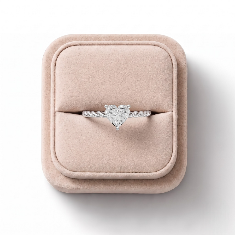 1.00 CT Heart Solitaire With Twist Lab Grown Diamond Band Ring, on a white background