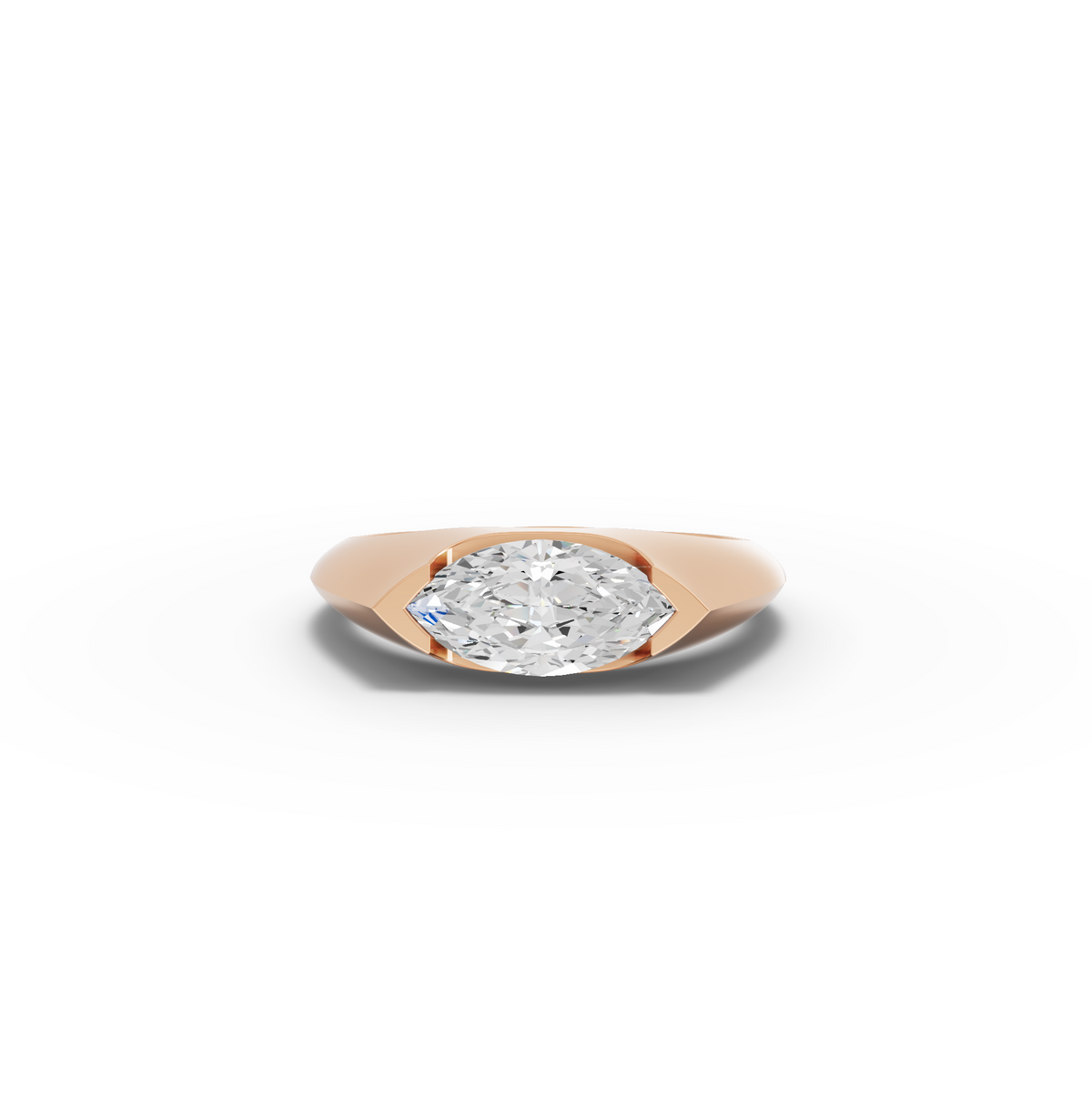 1.00 CT Marquise Flush Bezel Solitaire Signet Lab Grown Diamond Ring in rose gold