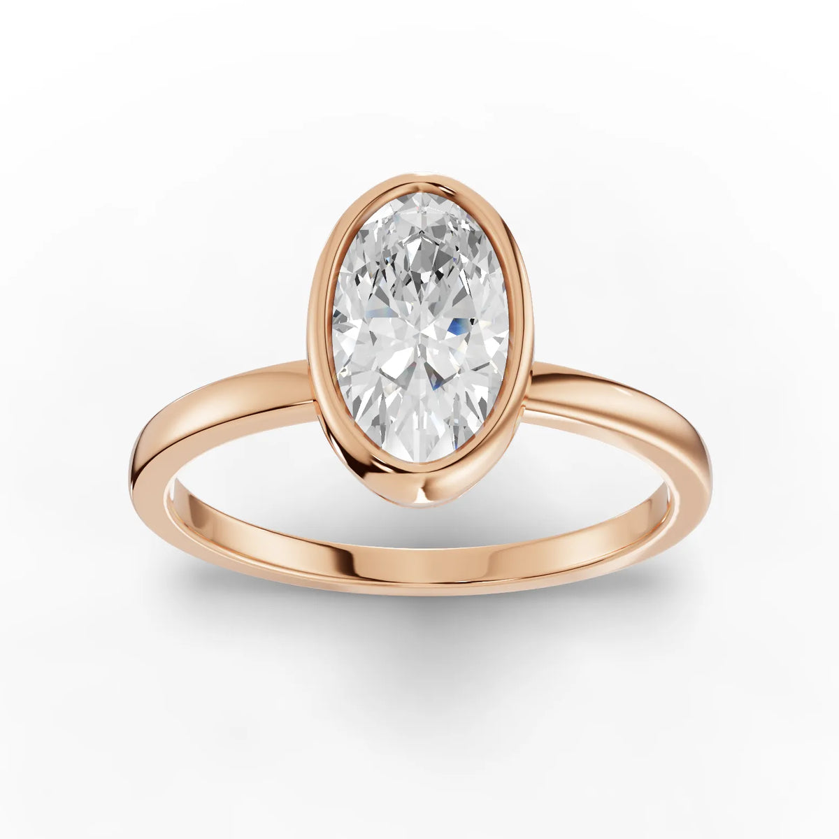 1.00 CT Oval Bezel Solitaire Lab Grown Diamond Ring in rose gold, top view