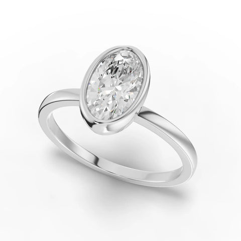1.00 CT Oval Bezel Solitaire Lab Grown Diamond Ring in white gold, angled view