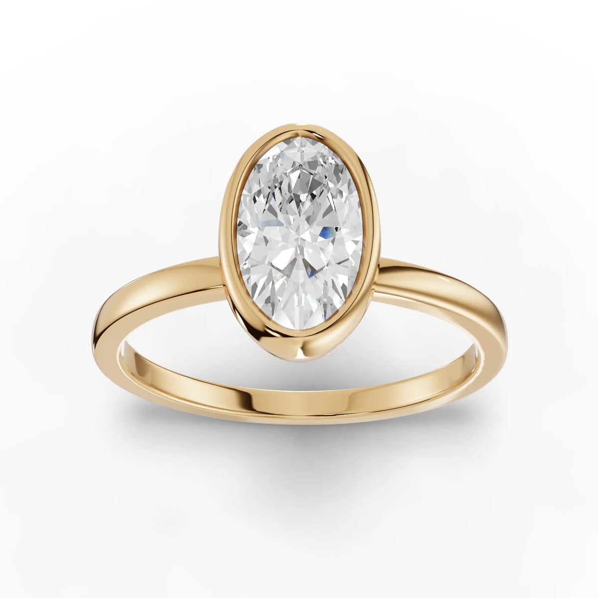 1.00 CT Oval Bezel Solitaire Lab Grown Diamond Ring in yellow gold, top view