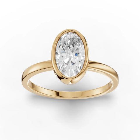 1.00 CT Oval Bezel Solitaire Lab Grown Diamond Ring in yellow gold, top view