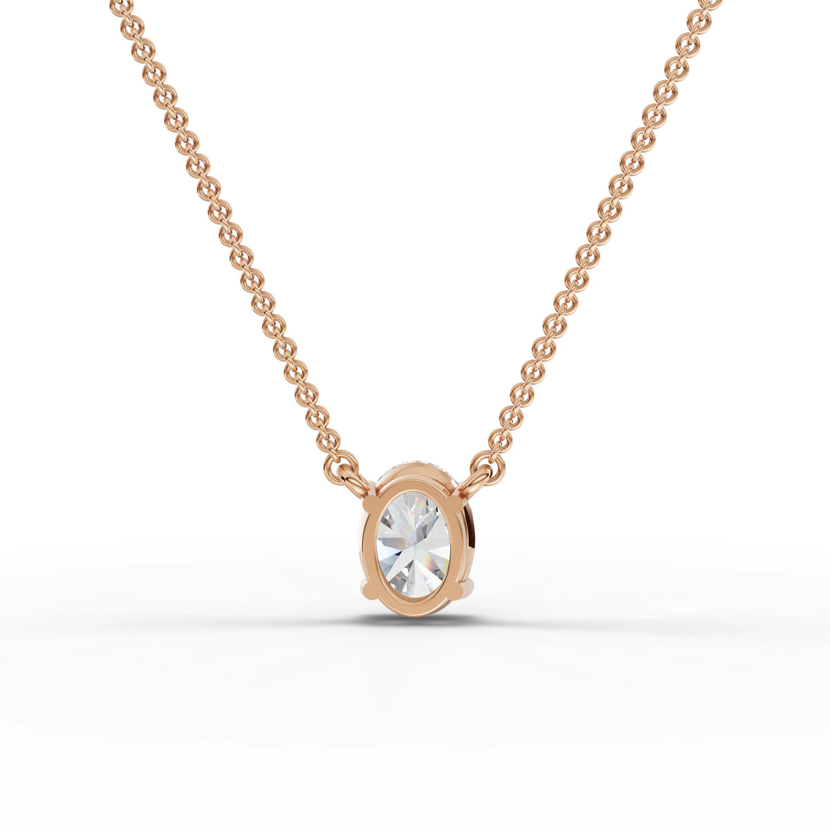 Lab-grown oval pendant rose gold close-up