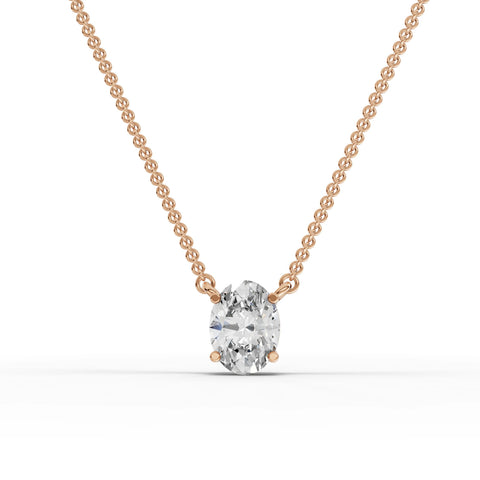 1.00 CT Oval Solitaire Lab Grown Diamond Pendant in rose gold, top view