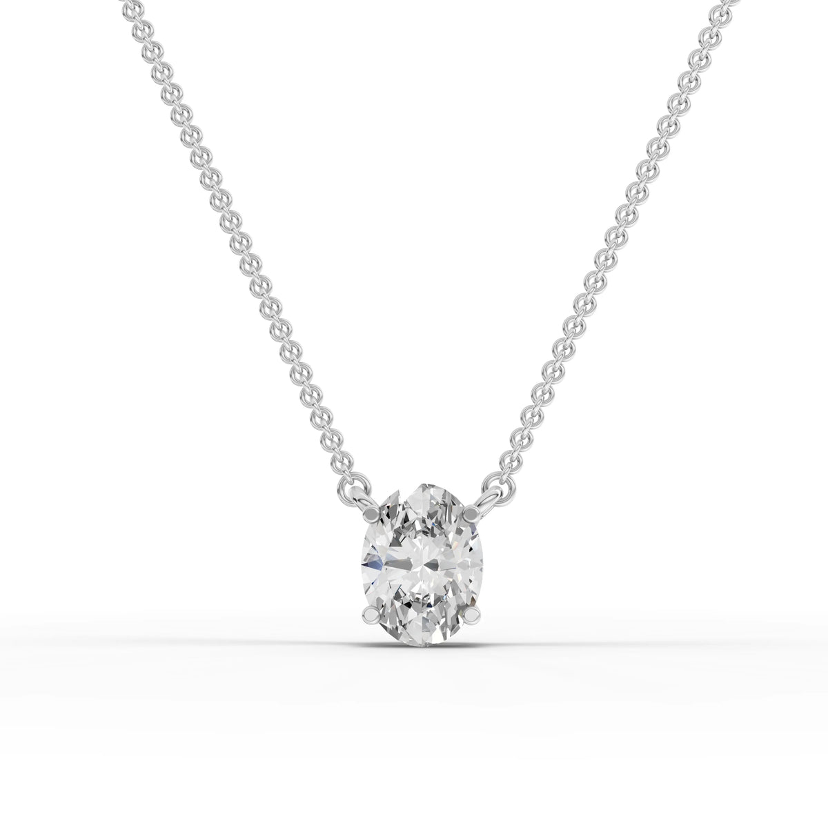 1.00 ct oval cut lab grown diamond solitaire pendant necklace with prong setting and elongated oval center stone
