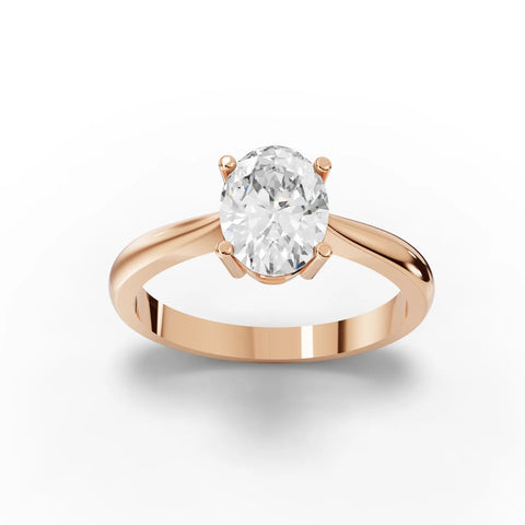 1.00 CT Oval Solitaire Lab Grown Diamond Ring in rose gold, top view