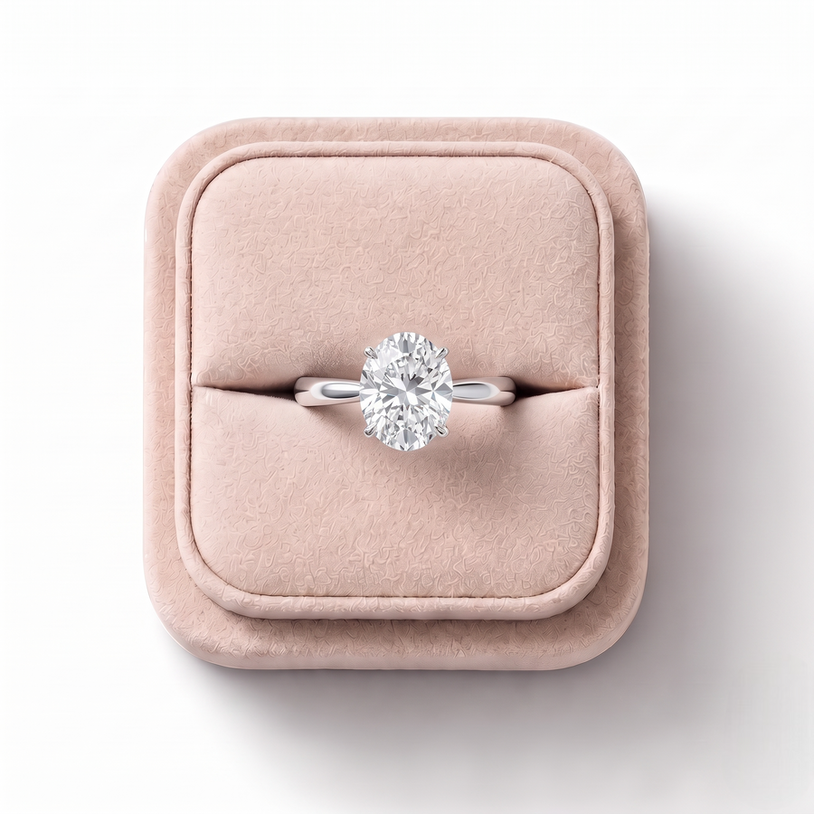 1.00 CT Oval Solitaire Lab Grown Diamond Ring, on a white background