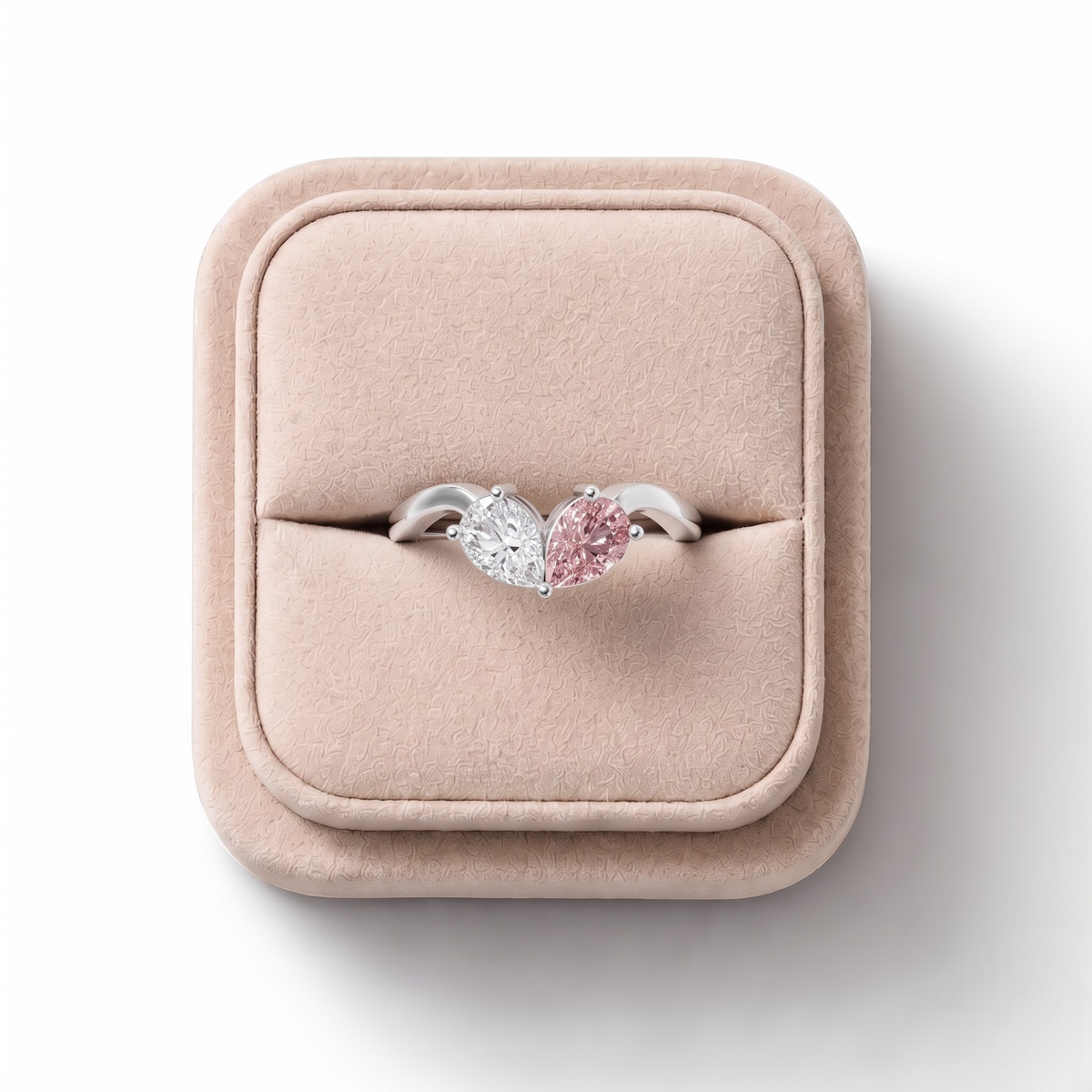 1.00 CT Pear Pink Tourmaline Bypass Lab Grown Diamond Ring, on a white background