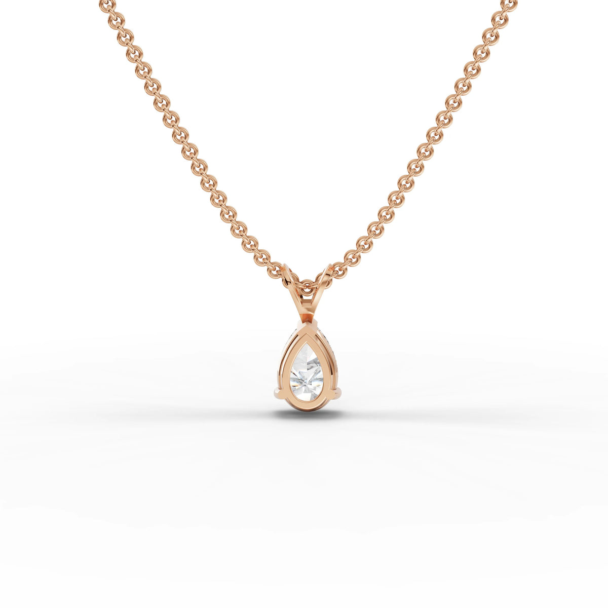 Lab-grown pear pendant rose gold close-up