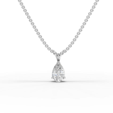 1.00 ct pear cut lab grown diamond solitaire pendant necklace with vertical setting and V-shaped bail