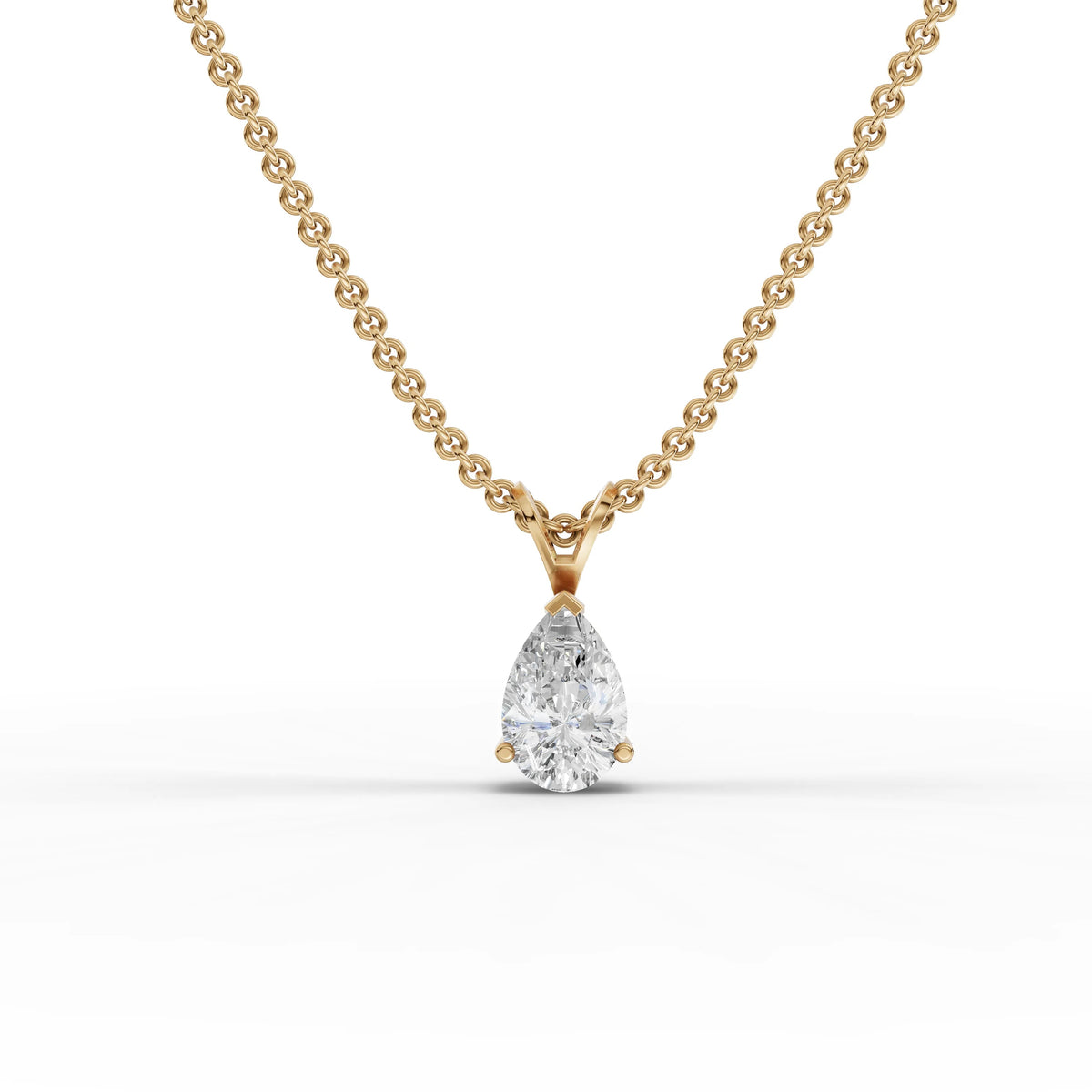 1.00 CT pear lab-grown diamond pendant yellow gold front