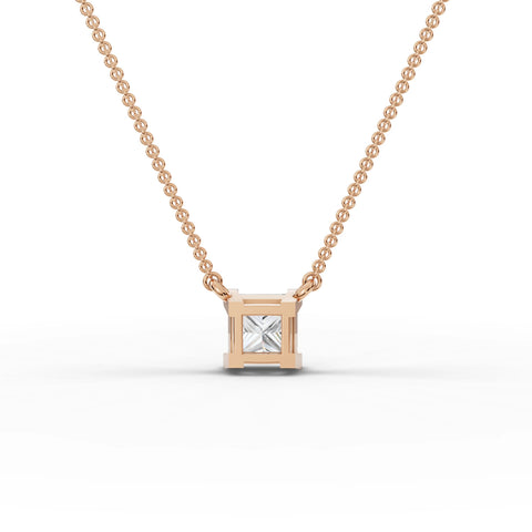 Lab-grown princess pendant rose gold close-up