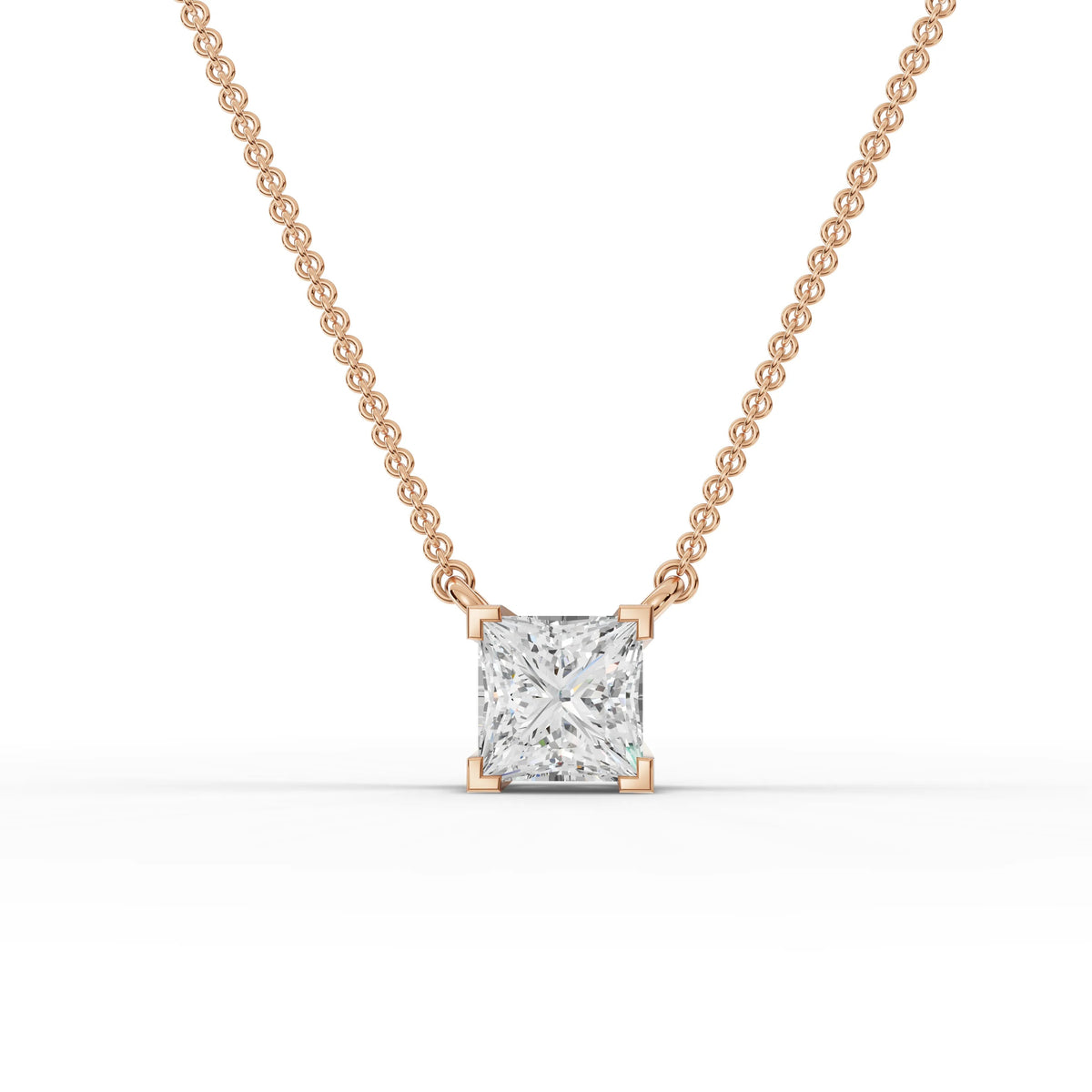 1.00 CT Princess Solitaire Lab Grown Diamond Pendant in rose gold, top view