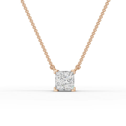 1.00 CT Princess Solitaire Lab Grown Diamond Pendant in rose gold, top view