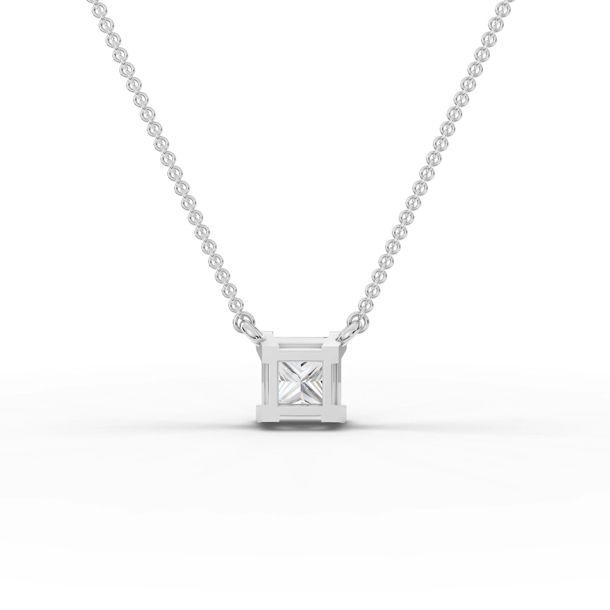 Lab-grown princess pendant white gold close-up