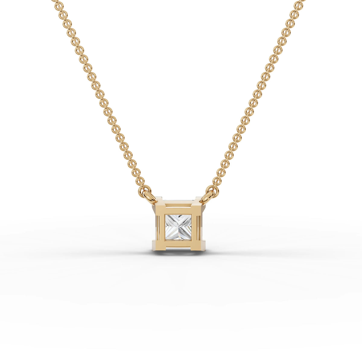 Lab-grown princess pendant yellow gold close-up