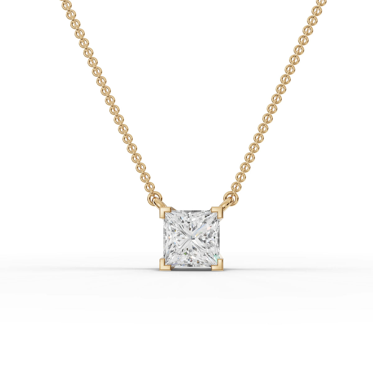 1.00 CT Princess Solitaire Lab Grown Diamond Pendant in yellow gold, top view