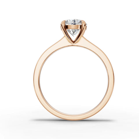 Lab-grown round solitaire ring rose gold close-up