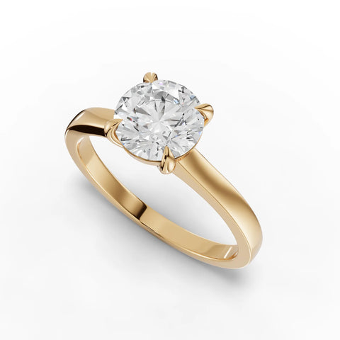 1.00 Ct Round Solitaire Lab Grown Diamond Ring in yellow gold, angled view