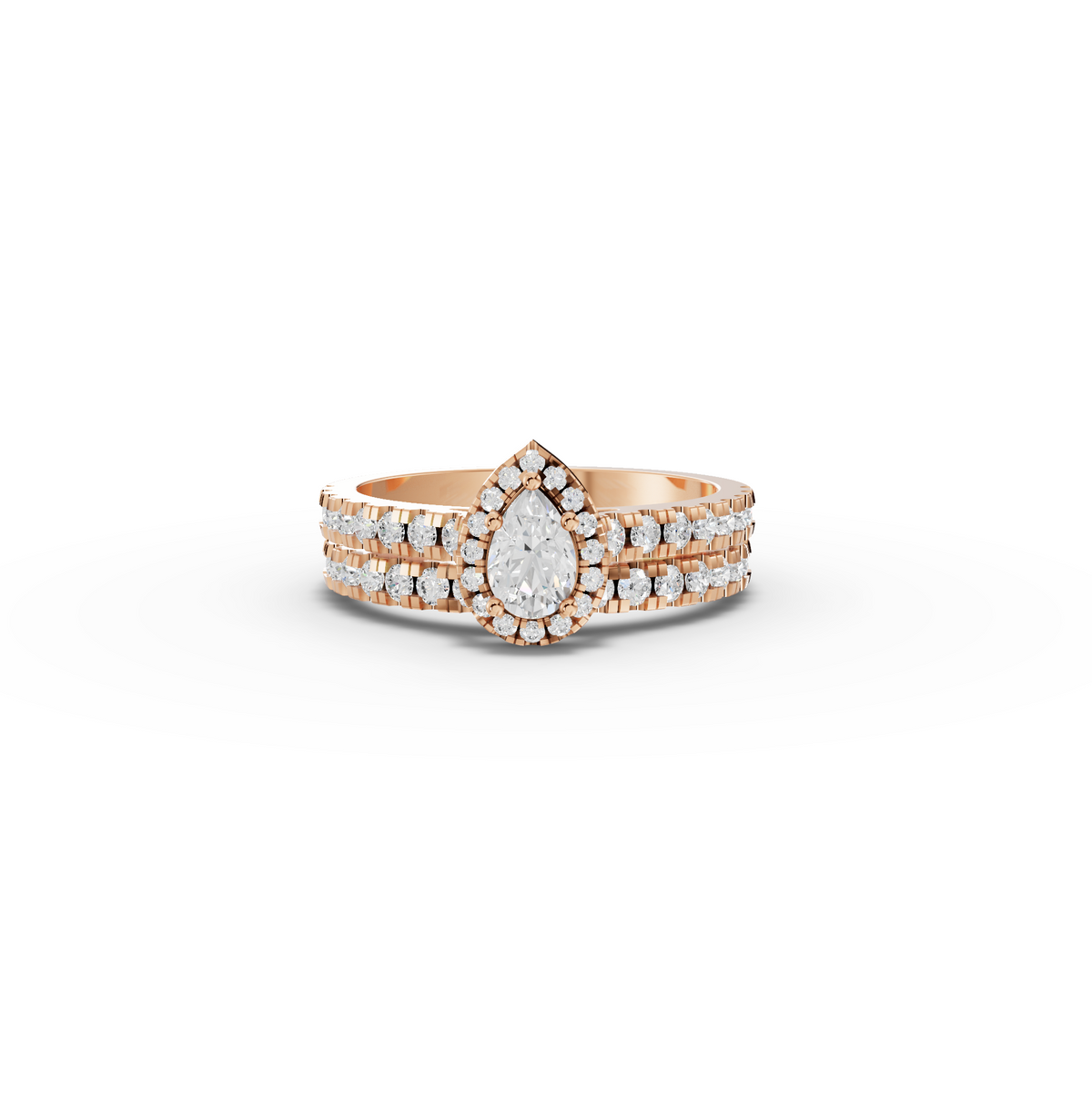 1.02 CT Pear Halo Lab Grown Diamond Double Band Ring Set in rose gold