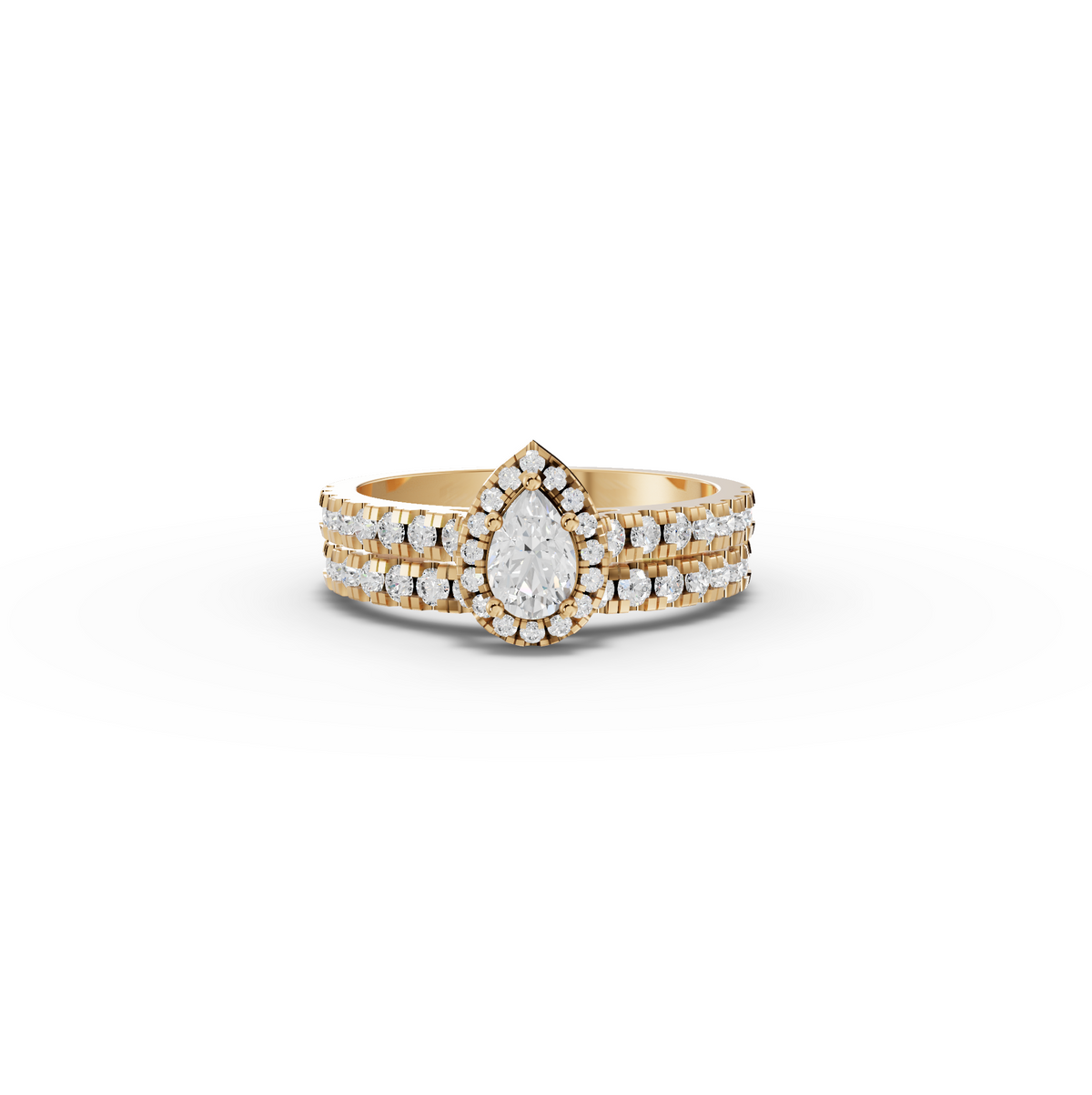 1.02 CT Pear Halo Lab Grown Diamond Double Band Ring Set in yellow gold
